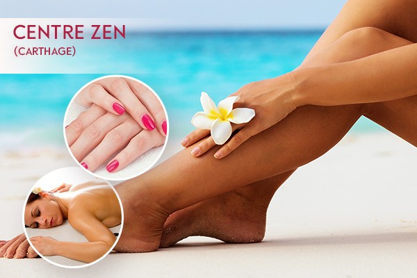 Epilation jambes complètes, bras complètes, aisselles, maillot intégrale + Soin des mains + Pose vernis permanent + Brushing + Massage relaxant