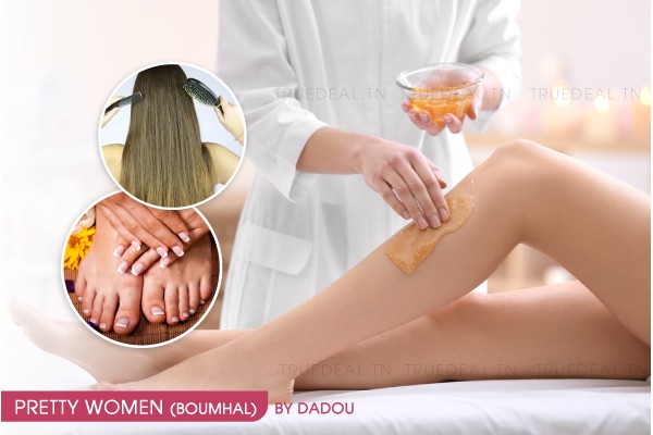 Epilation jambes complètes, bras complètes, aisselles, visage, sourcils + Soin des mains + Soin des pieds + Brushing