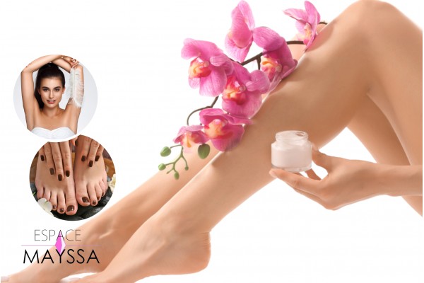 Soin des mains+Soin des pieds+2 poses vernis +Epilation Jambes complètes, bras complètes, aisselles, visage, sourcils + Brushing