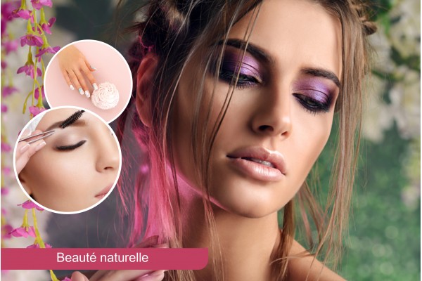 Maquillage soirée+Brushing artistique+Epilation visage+Sourcils+Soin des mains+Pose vernis permanent