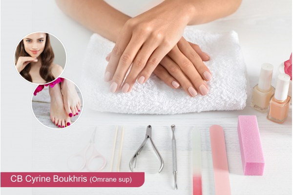 Soin des Mains + Soin des Pieds + 2 Poses Vernis Permanent+Epilation Sourcils+Brushing