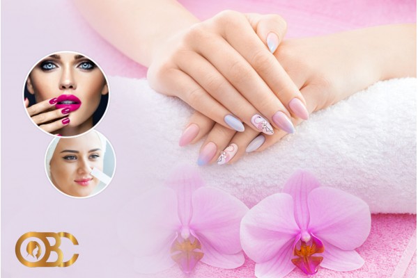 Faux ongles (Capsule) + Gel + Pose vernis permanent+Design+Epilation sourcils+Epilation lèvre sup+Brushing